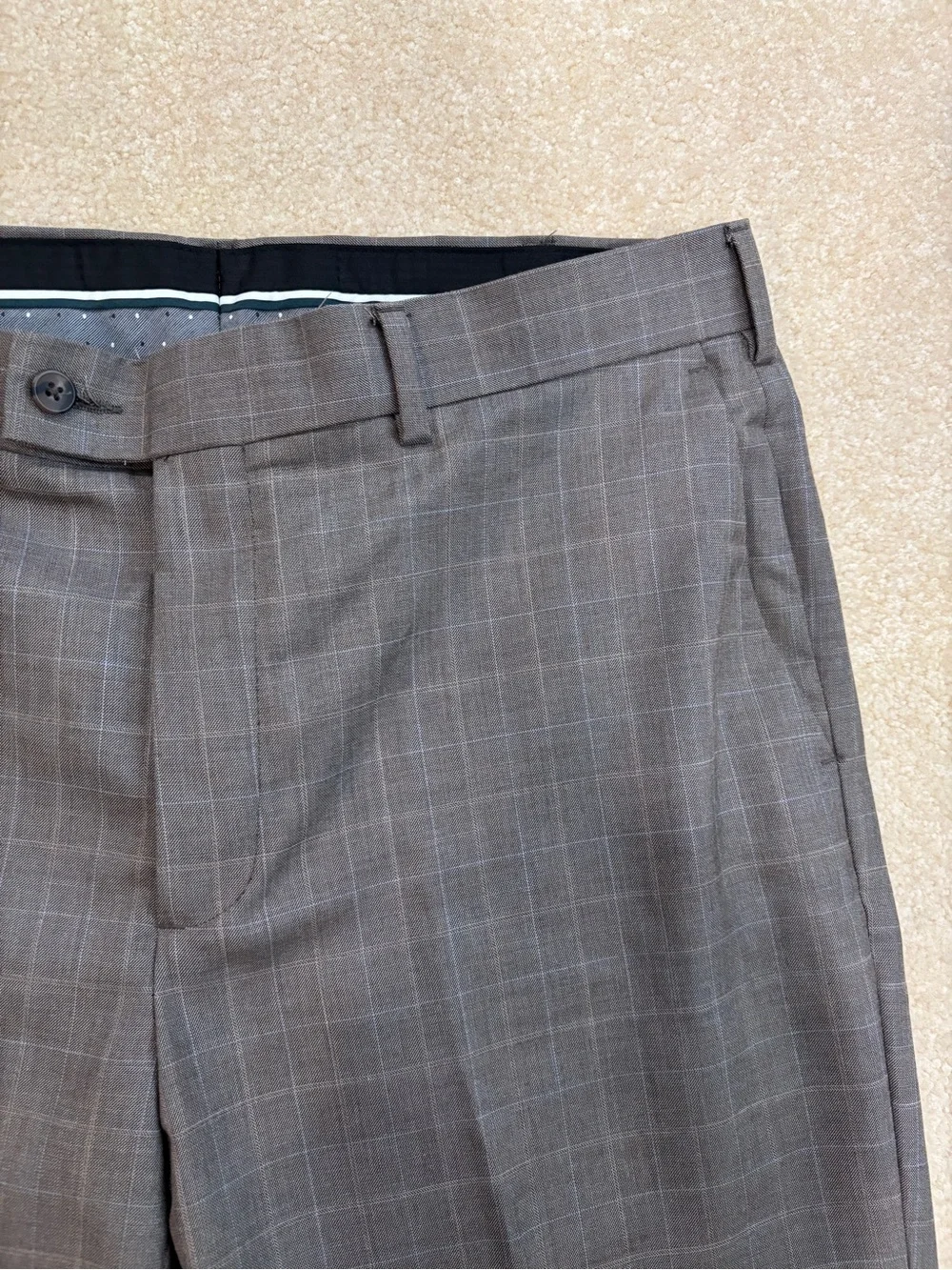 Perry Ellis Plaid Gray Brown Dress Pants Size 34